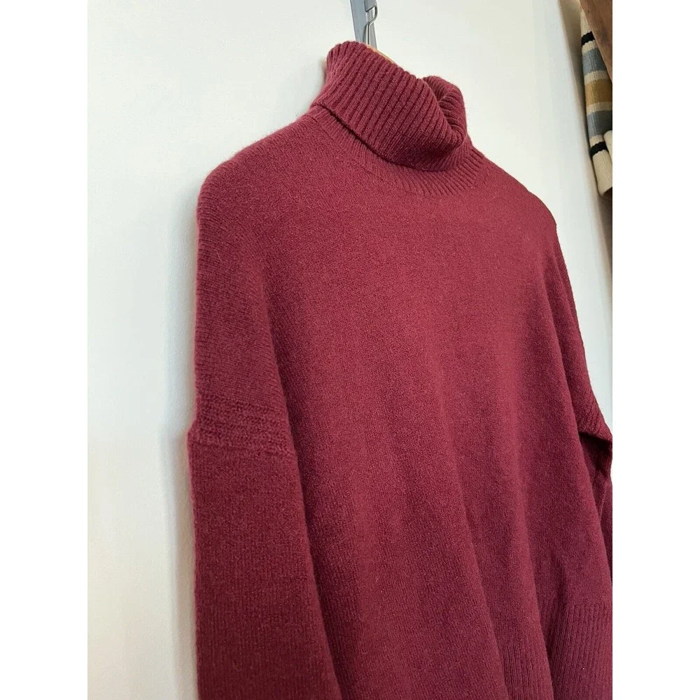 J Crew Dark Red Merino Alpaca Wool Blend Oversized Turtleneck Sweater XS